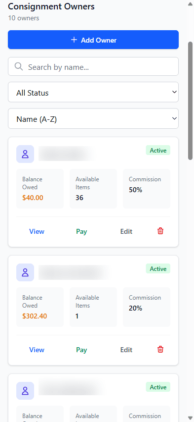 Consignment tracking screen