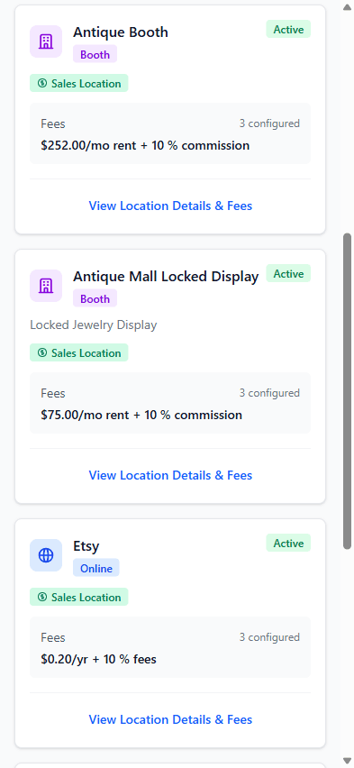 Location management screen