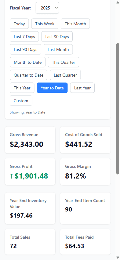Tax report screen